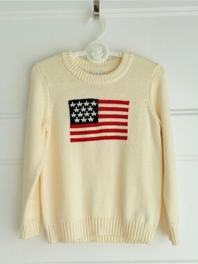 Janie and Jack Cream Knit Sweater with Flag Detail